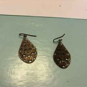 Vintage Bronze Filigree Teardrop Earring